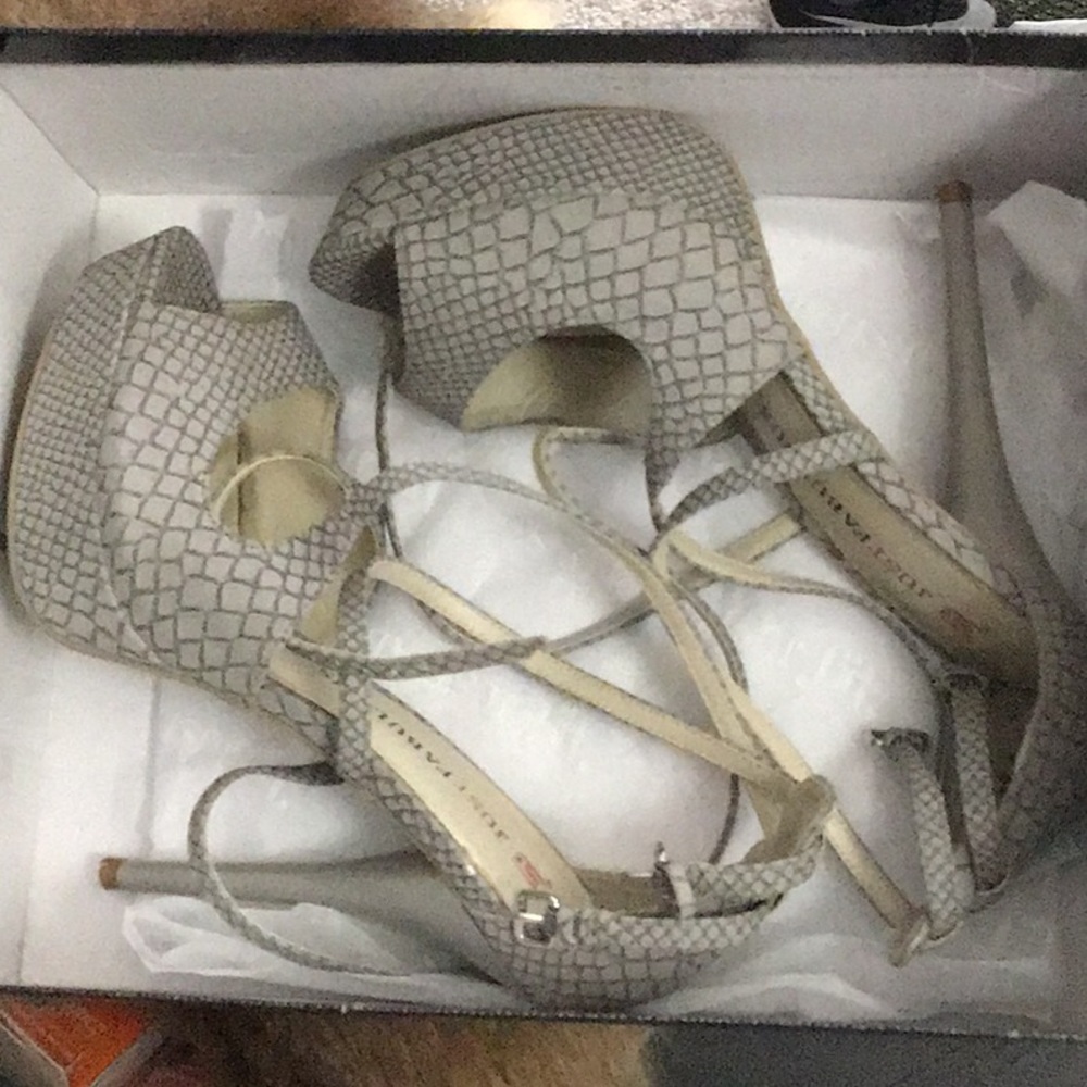 Grey snakeskin heels